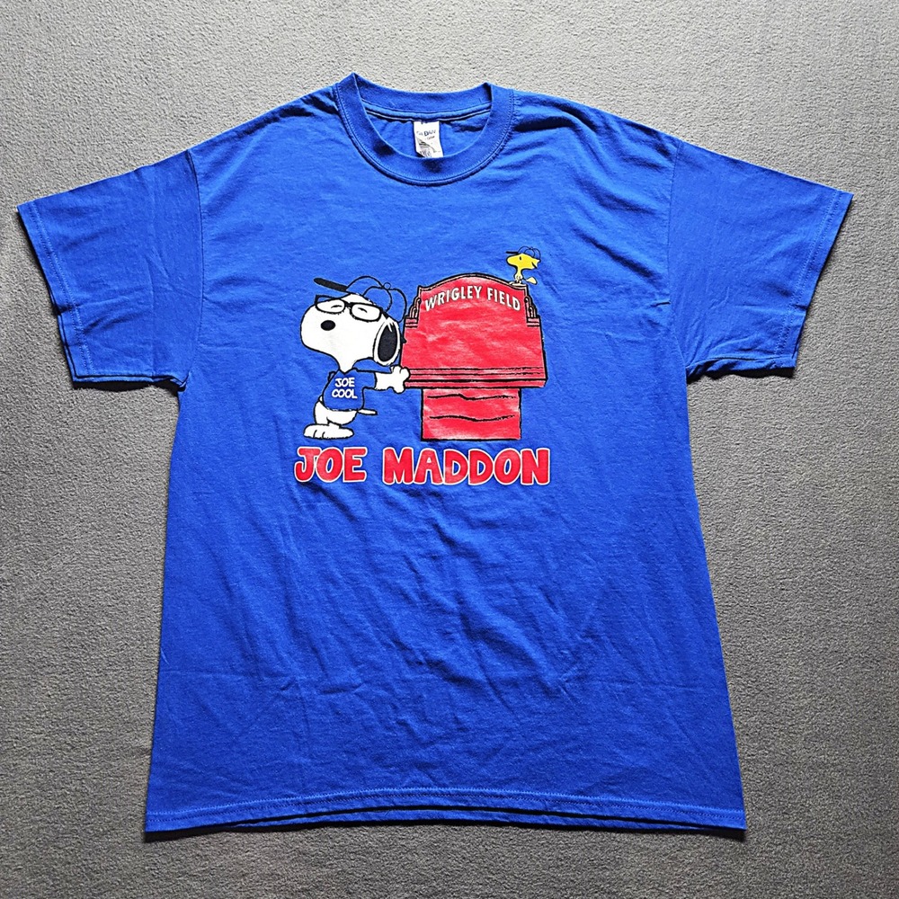 Joe Maddon Snoopy Joe Cool Wrigley Field T‎ Shirt Blue Gildan Size Large